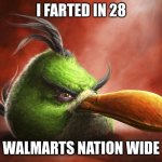 Realistic Angry Bird | I FARTED IN 28; WALMARTS NATION WIDE | image tagged in realistic angry bird | made w/ Imgflip meme maker