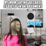 perint | MY MOM SAYING 'BECAUSE I SAID SO' IN AN ARGUMENT; perint | image tagged in perint,memes | made w/ Imgflip meme maker