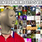 memr | WHEN YOUR MEME GETS 5 VIEWS; memr | image tagged in memr,memes | made w/ Imgflip meme maker