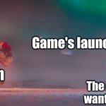Mobile game as be like: | Game's launch; Dragon; The people,who want new games | image tagged in bowser gettting hit by snowballs | made w/ Imgflip meme maker