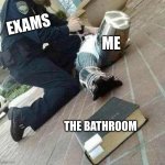 "YOU SHOULDA WENT BEFORE CL-" shut. | ME; EXAMS; THE BATHROOM | image tagged in arrested crusader reaching for book,arrested,exams,funny memes,dank memes | made w/ Imgflip meme maker