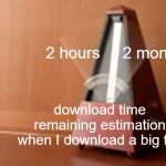 happens most of the time | 2 hours     2 months; download time remaining estimation
when I download a big file | image tagged in metronome no top | made w/ Imgflip meme maker