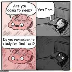 Final Test | Are you going to sleep? Yes I am. Do you remember to study for final test? | image tagged in are you going to sleep | made w/ Imgflip meme maker