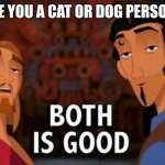 Whenever I get asked this question | ARE YOU A CAT OR DOG PERSON? | image tagged in both is good | made w/ Imgflip meme maker