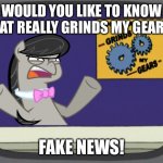 Fake news sucks... | WOULD YOU LIKE TO KNOW WHAT REALLY GRINDS MY GEARS?! FAKE NEWS! | image tagged in what really grinds my gears octavia melody | made w/ Imgflip meme maker