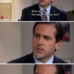 Ironing | WHEN I OPEN THE WARDROBE AND SEE MY CLOTHES WHICH NEED TO BE IRONED BEFORE WEARING | image tagged in michael scott why are you the way that you are long,ironing | made w/ Imgflip meme maker