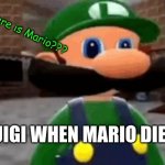 Where Mario | Where is Mario??? LUIGI WHEN MARIO DIES | image tagged in where mario | made w/ Imgflip meme maker