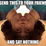 send it to your friend | SEND THIS TO YOUR FRIEND; AND SAY NOTHING | image tagged in ceilickshbeumlbe | made w/ Imgflip meme maker
