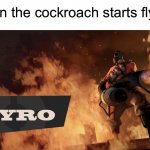 Kill it with fire! | When the cockroach starts flying: | image tagged in the pyro - tf2,memes,funny | made w/ Imgflip meme maker