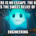 Lumalee | THERE IS NO ESCAPE. THE ONLY HOPE IS THE SWEET RELIEF OF DEATH; ENGINEERING | image tagged in lumalee | made w/ Imgflip meme maker
