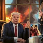 Trump White House burn down America democracy flames arson meme