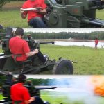 Guy shooting at another guy with an anti-tank gun