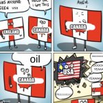 i mean i guess | usa; CANADA; CANADA; ENGLAND; oil; WOOOOOO; OOOOH YEAAA; USA; YEAAAAA; CANADA; OILLLLLLLLLL! | image tagged in canada calling amarica | made w/ Imgflip meme maker