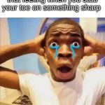 in shock | that feeling when you stub your toe on something sharp | image tagged in in shock | made w/ Imgflip meme maker