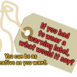Be creative warning label | If you had to wear a warning label, what would it say? You can be as creative as you want. | image tagged in warning label,you wear,what would it say,fun | made w/ Imgflip meme maker