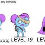 cringe | LEVEL 19; LEVEL 100; LEVEL 1 NOOB | image tagged in pibby can be any ethnicity | made w/ Imgflip meme maker