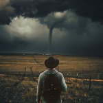 Man staring at tornado