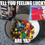 Food gambiling | WELL YOU FEELING LUCKY? ARE YA? | image tagged in skittles mms combining,food,candy,chaos | made w/ Imgflip meme maker