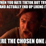 You were meant to be the chosen one | WHEN YOU HATE TIKTOK BUT TRY IT AND ACTUALLY END UP LIKING IT:; YOU WERE THE CHOSEN ONE ANAKIN | image tagged in memes,you were the chosen one star wars | made w/ Imgflip meme maker