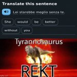 Tyranosaurus rekt | image tagged in tyranosaurus rekt,duolingo | made w/ Imgflip meme maker