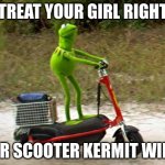 Kermint | TREAT YOUR GIRL RIGHT; OR SCOOTER KERMIT WILL | image tagged in kermit scooter | made w/ Imgflip meme maker