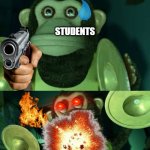 Raging monkey from toy story | TEACHER: YOUR HOMEWORK FOR TONIGHT IS ONLY TWO QUESTIONS... STUDENTS; WITH 26 PARTS. | image tagged in toy story monkey,memes,school,teacher | made w/ Imgflip meme maker