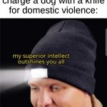 i've done it | Cops when they charge a dog with a knife for domestic violence: | image tagged in my superior intellect outshines you all,memes | made w/ Imgflip meme maker
