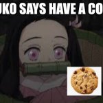 Nezuko In A Basket | NEZUKO SAYS HAVE A COOKIE | image tagged in nezuko in a basket | made w/ Imgflip meme maker