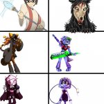 Your Vote Counts! | Who should I simp for? I added more potential Waifus BC all of you wouldn't decide between three, so there are six now! (I edited Erica (top left corner) Myself!) | image tagged in blank template,scp,fnf,fnaf security breach,murder drones,simp | made w/ Imgflip meme maker