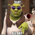 Slay all shreck | SLAY; ALL DAY | image tagged in slay all day,pop cat | made w/ Imgflip meme maker