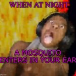 MOSQUITOS | WHEN AT NIGHT; A MOSQUITO ENTERS IN YOUR EAR | image tagged in ishowspeed dying | made w/ Imgflip meme maker