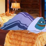 Blue Pepe in bed