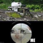 Me | LITERALLY EVERYTHING; ME | image tagged in sniper cat | made w/ Imgflip meme maker