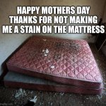 Mothers day | HAPPY MOTHERS DAY
THANKS FOR NOT MAKING ME A STAIN ON THE MATTRESS | image tagged in mothers day | made w/ Imgflip meme maker