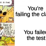 Relatable or not? | You're failing the class; You failed the test | image tagged in this is fine this is not fine correct text boxes | made w/ Imgflip meme maker