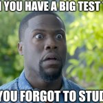 when you forgot about your homework | WHEN YOU HAVE A BIG TEST TODAY; AND YOU FORGOT TO STUDY!😐 | image tagged in when you forgot about your homework | made w/ Imgflip meme maker