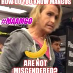 Has the world gone bananas? | HOW DO YOU KNOW MANGOS; #MAAMGO; ARE NOT MISGENDERED? | image tagged in it's ma am,woke,transgender,gender identity,pronouns sheet,insanity | made w/ Imgflip meme maker