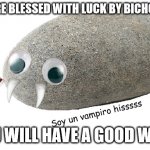 buena semana para ti :) | YOU ARE BLESSED WITH LUCK BY BICHO RARO; YOU WILL HAVE A GOOD WEEK; Soy un vampiro hisssss | image tagged in pet rock | made w/ Imgflip meme maker