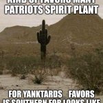 Spirit plant | KIND OF FAVORS MANY PATRIOTS SPIRIT PLANT; FOR YANKTARDS_ FAVORS IS SOUTHERN FOR LOOKS LIKE | image tagged in cactus finger | made w/ Imgflip meme maker