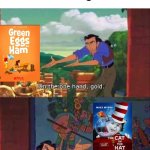 Says it right there in the title | Dr Seuss adaptations are a double edged sword: | image tagged in on the one hand gold,dr seuss,animation,netflix | made w/ Imgflip meme maker