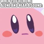 Uh oh | WHEN YOU’RE HOME ALONE AND HEAR A SOUND: | image tagged in blank kirby face,memes,sound,home alone | made w/ Imgflip meme maker