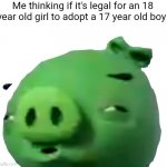 More like adopting a bf | Me thinking if it's legal for an 18 year old girl to adopt a 17 year old boy | image tagged in confused bad piggie transparent,girl,boy,adoption,confusion,funny | made w/ Imgflip meme maker