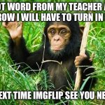 Good bye for now | I GOT WORD FROM MY TEACHER AND TOMORROW I WILL HAVE TO TURN IN MY IPAD; UNTIL NEXT TIME IMGFLIP SEE YOU NEXT YEAR | image tagged in goodbye | made w/ Imgflip meme maker
