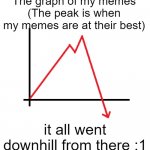 The graph of my meme-making skills and memes in general | The graph of my memes
(The peak is when my memes are at their best); it all went downhill from there :1 | image tagged in graph sudden decline | made w/ Imgflip meme maker