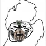 Michigan Lower Peninsula outline with trollface and Bane mask template