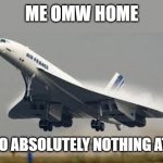How does the auto-color work so well here? | ME OMW HOME; TO DO ABSOLUTELY NOTHING AT ALL | image tagged in sus concorde,memes,concorde,fast plane | made w/ Imgflip meme maker