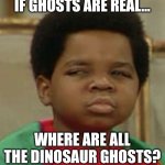This question demands an answer!!! | IF GHOSTS ARE REAL... WHERE ARE ALL THE DINOSAUR GHOSTS? | image tagged in suspicious,dinosaur,ghosts,question,spirit,prove me wrong | made w/ Imgflip meme maker