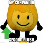 Firey Jr plush | MY CONPANION; SECOND PLUSH | image tagged in firey jr plush | made w/ Imgflip meme maker