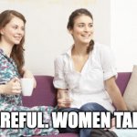 Careful, women talk! | CAREFUL. WOMEN TALK. | image tagged in women talking | made w/ Imgflip meme maker