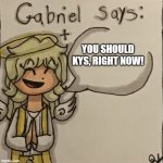 Gabriel Says | YOU SHOULD KYS, RIGHT NOW! | image tagged in gabriel says | made w/ Imgflip meme maker